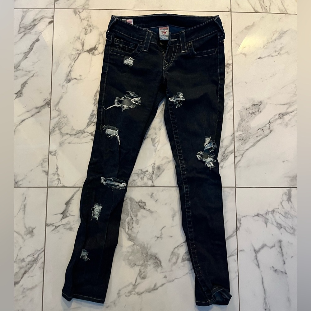 Dark blue True Religion ripped jeans, vintage, size: 25, Mid rise, curvy